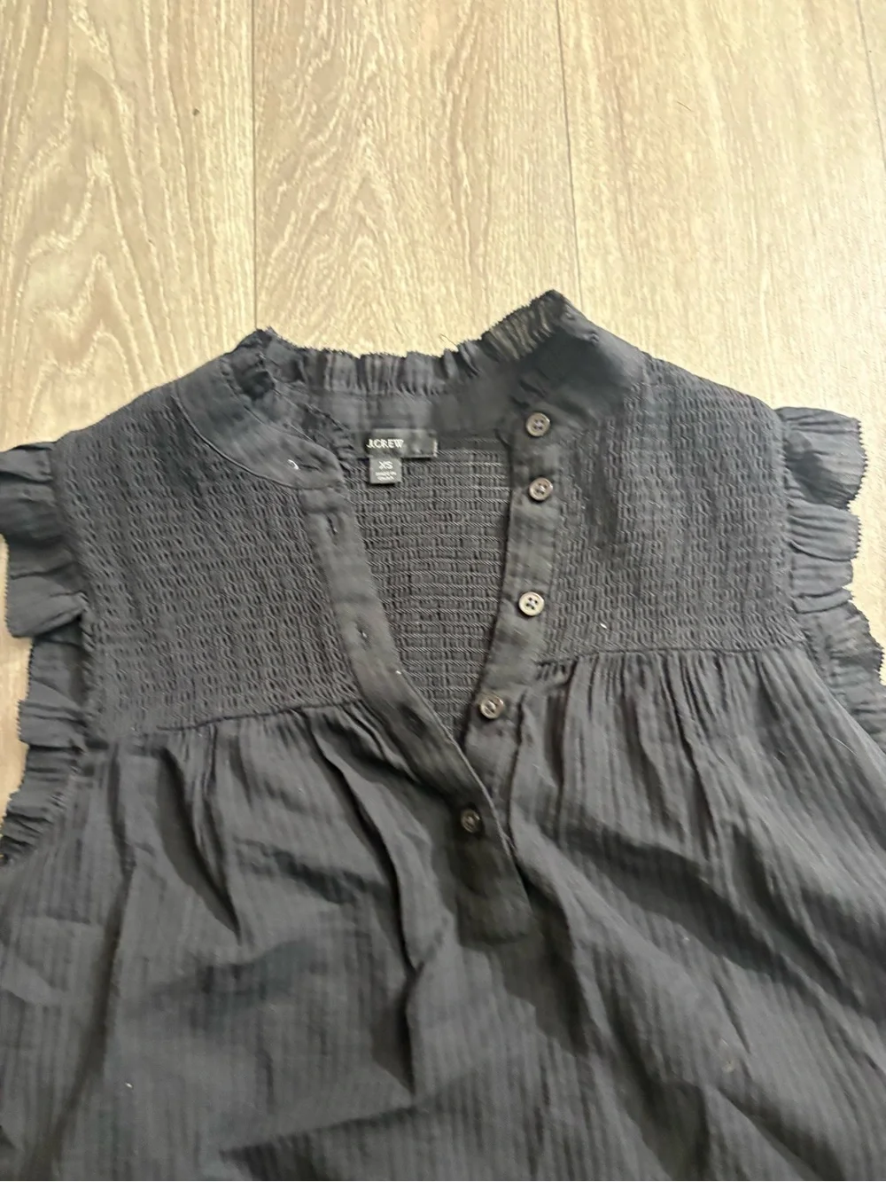 J. Crew Black Sleeveless Ruffle-Yoke Blouse